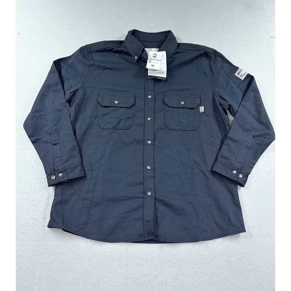 Tyndale FR Shirt Mens 2XReg Long Blue Canvas Flame Resistant Workwear Utility